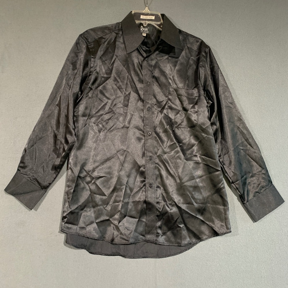 Rivars Mens Black Button Down Shirt 15 1/2 32/33 M Long Sleeve‎ Single Needle